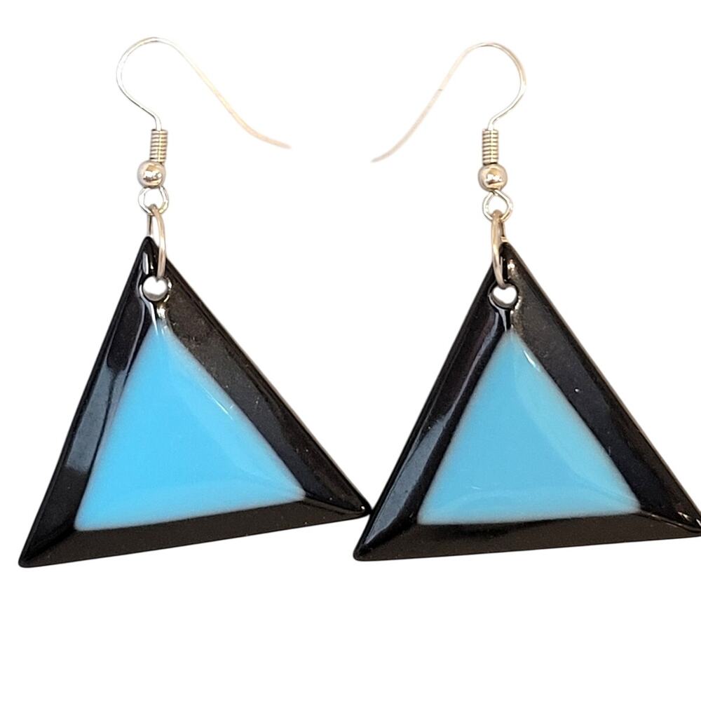 Blue Triangle Earrings Lightweight Plastic Dangle 1.9" Y2K Festival 80's Retro